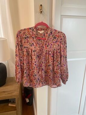 lovestitch Pink Floral Tie-Front Peasant Blouse
